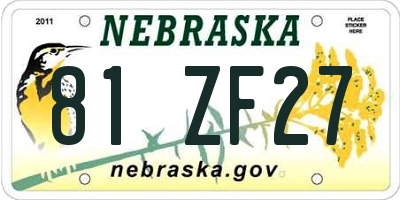NE license plate 81ZF27