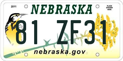 NE license plate 81ZF31