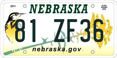 NE license plate 81ZF36