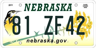 NE license plate 81ZF42