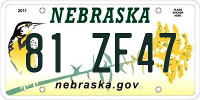 NE license plate 81ZF47