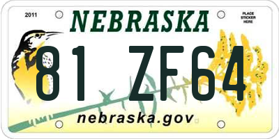 NE license plate 81ZF64