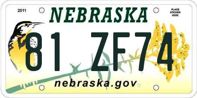 NE license plate 81ZF74