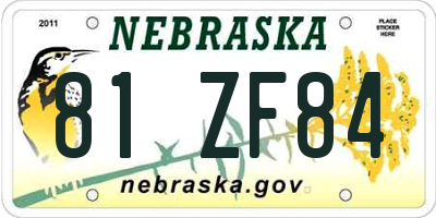 NE license plate 81ZF84