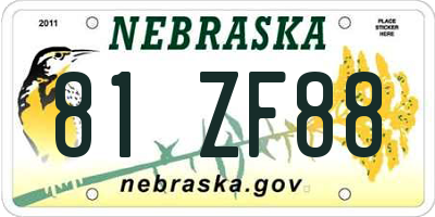 NE license plate 81ZF88