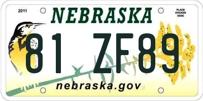 NE license plate 81ZF89
