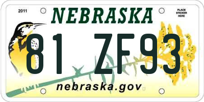 NE license plate 81ZF93