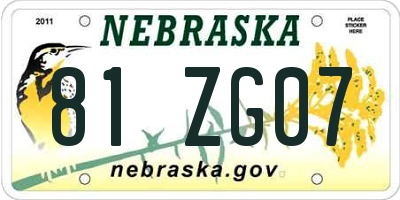 NE license plate 81ZG07
