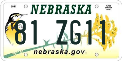 NE license plate 81ZG11