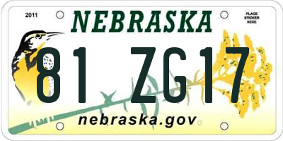 NE license plate 81ZG17
