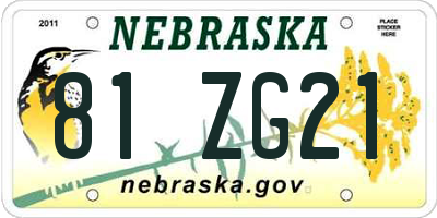 NE license plate 81ZG21