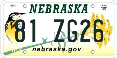 NE license plate 81ZG26