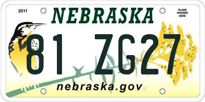 NE license plate 81ZG27