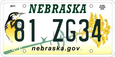 NE license plate 81ZG34