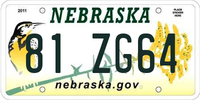 NE license plate 81ZG64