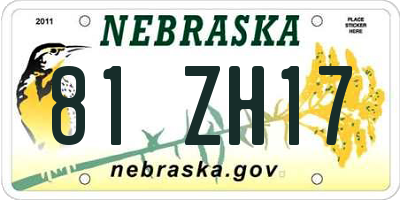 NE license plate 81ZH17