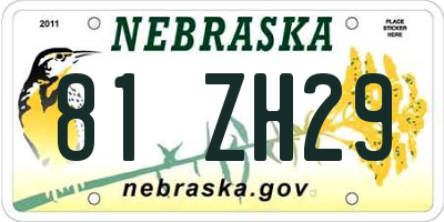 NE license plate 81ZH29