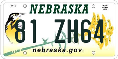 NE license plate 81ZH64