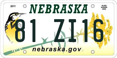 NE license plate 81ZI16