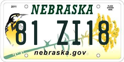 NE license plate 81ZI18