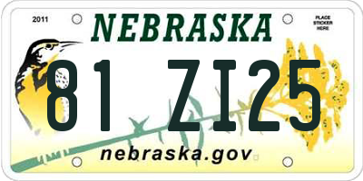 NE license plate 81ZI25
