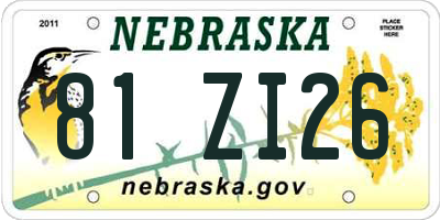 NE license plate 81ZI26