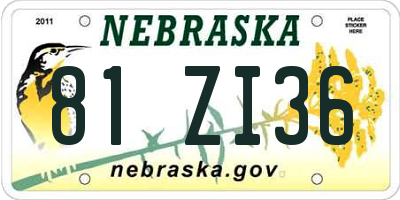 NE license plate 81ZI36