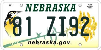 NE license plate 81ZI92
