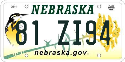 NE license plate 81ZI94