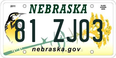 NE license plate 81ZJ03