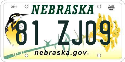 NE license plate 81ZJ09