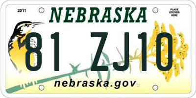NE license plate 81ZJ10