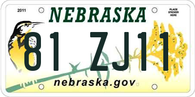 NE license plate 81ZJ11