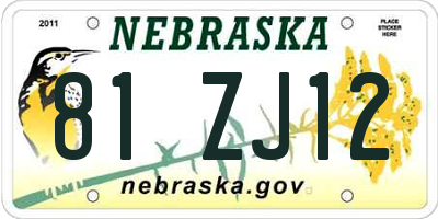 NE license plate 81ZJ12