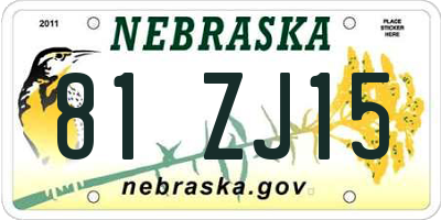 NE license plate 81ZJ15