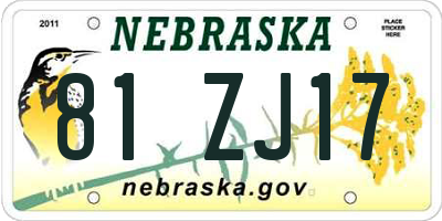 NE license plate 81ZJ17
