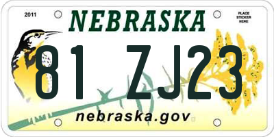 NE license plate 81ZJ23
