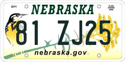 NE license plate 81ZJ25
