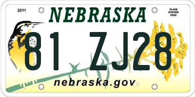 NE license plate 81ZJ28