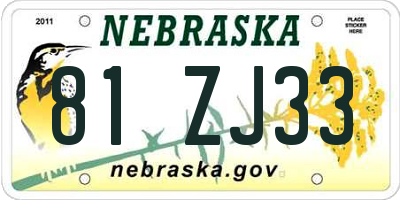 NE license plate 81ZJ33