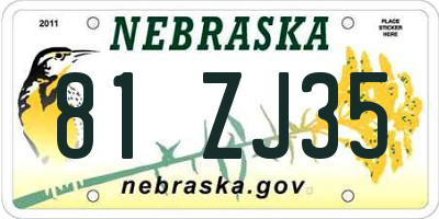 NE license plate 81ZJ35