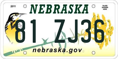 NE license plate 81ZJ36