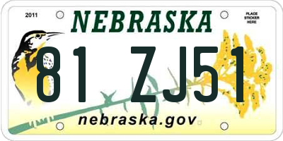 NE license plate 81ZJ51