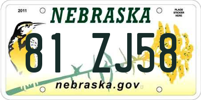 NE license plate 81ZJ58