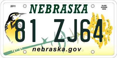 NE license plate 81ZJ64