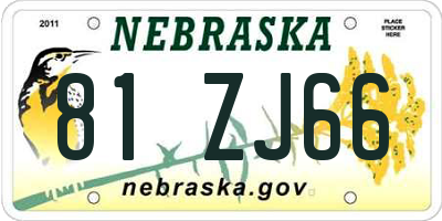 NE license plate 81ZJ66