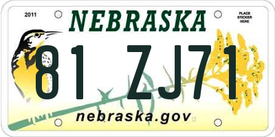NE license plate 81ZJ71