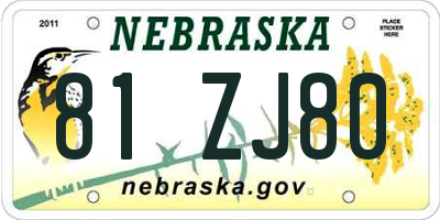 NE license plate 81ZJ80