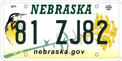 NE license plate 81ZJ82
