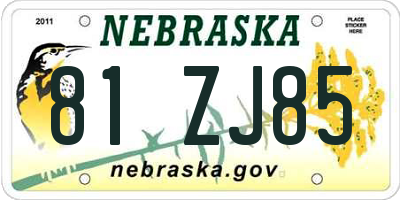 NE license plate 81ZJ85